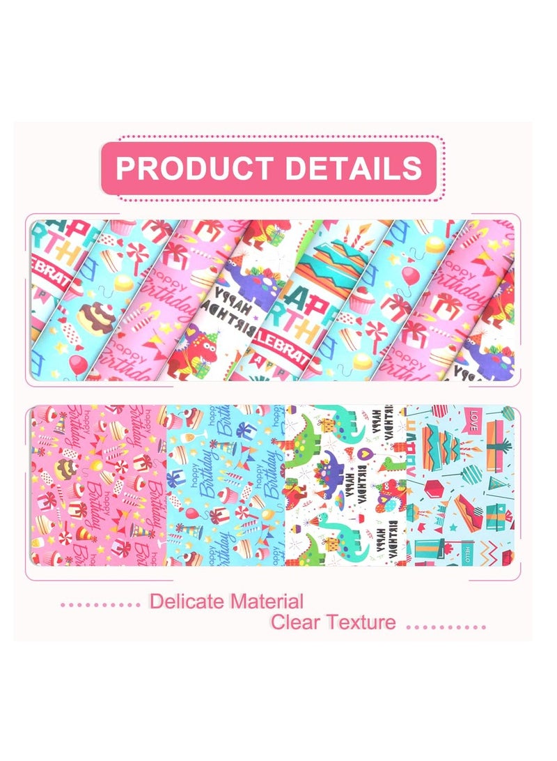 Excefore 20Pcs Gift Wrapping Papers, 4 Types Birthday Wrapping Paper Sheets, Recyclable Gift Wrap, Cake Dinosaur Candy Print Design Wrapping Paper for Wedding Party Kids - Image 4