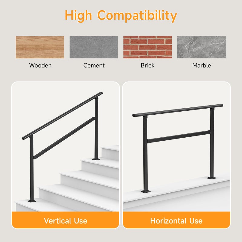 Dovov Hand Rails for Outdoor Steps, 2-5 Steps Wrought Iron Handrails for Outdoor Steps, Stair Railing for Porch, Home, Garden, Indoor, Staircase Handrails for Wooden, Cement, Brick, Marble (4 Steps) - Image 4