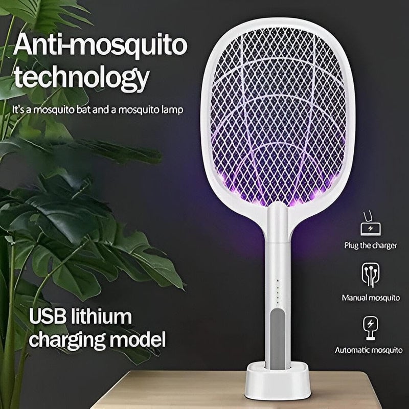 Electric Fly Swatter - Multifunctional 2 in 1 Mosquito Killer Lamp Efficient Mesh 4000V Rechargeable Bug Swatter for Home Camping Indoor Pest Control Double Safety Mesh Light - Image 2