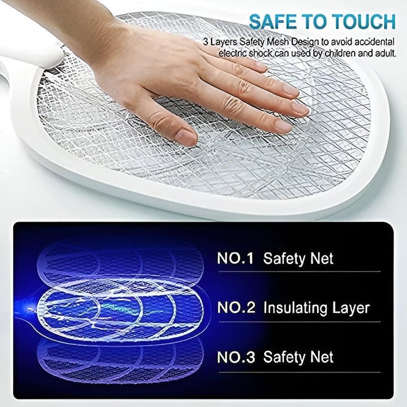 Electric Fly Swatter - Multifunctional 2 in 1 Mosquito Killer Lamp Efficient Mesh 4000V Rechargeable Bug Swatter for Home Camping Indoor Pest Control Double Safety Mesh Light - Image 3