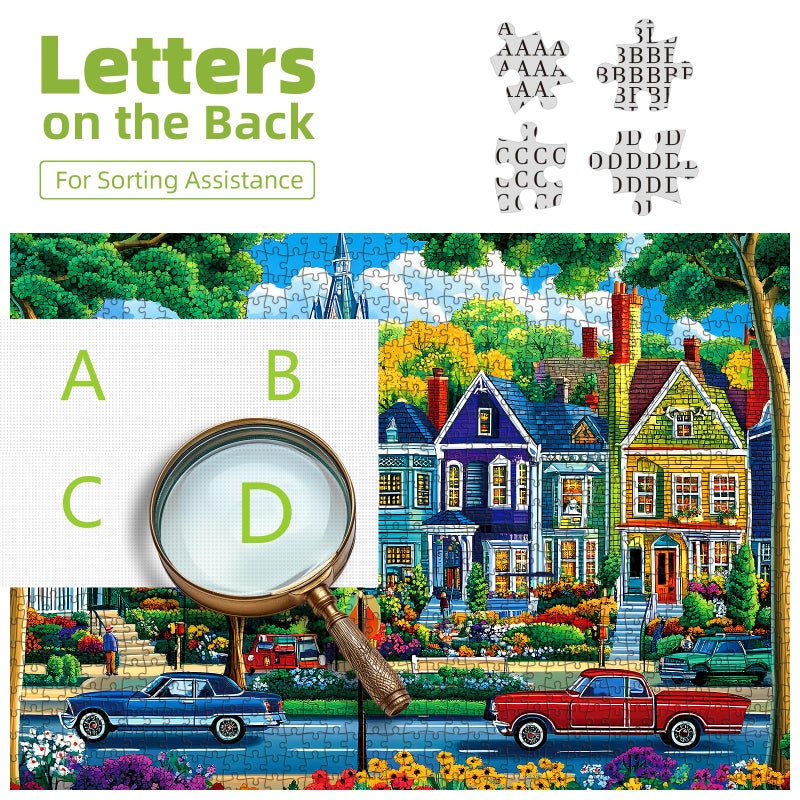 Blueforest Fall City Landscape Puzzles for Adults 1000 Pieces Funny Colorful Autumn Vibrant Stree Jigsaw Puzzles 1000 Pieces Challenging Family Puzzle with Letters on Back Games Gift for Boys and Girls - Image 3