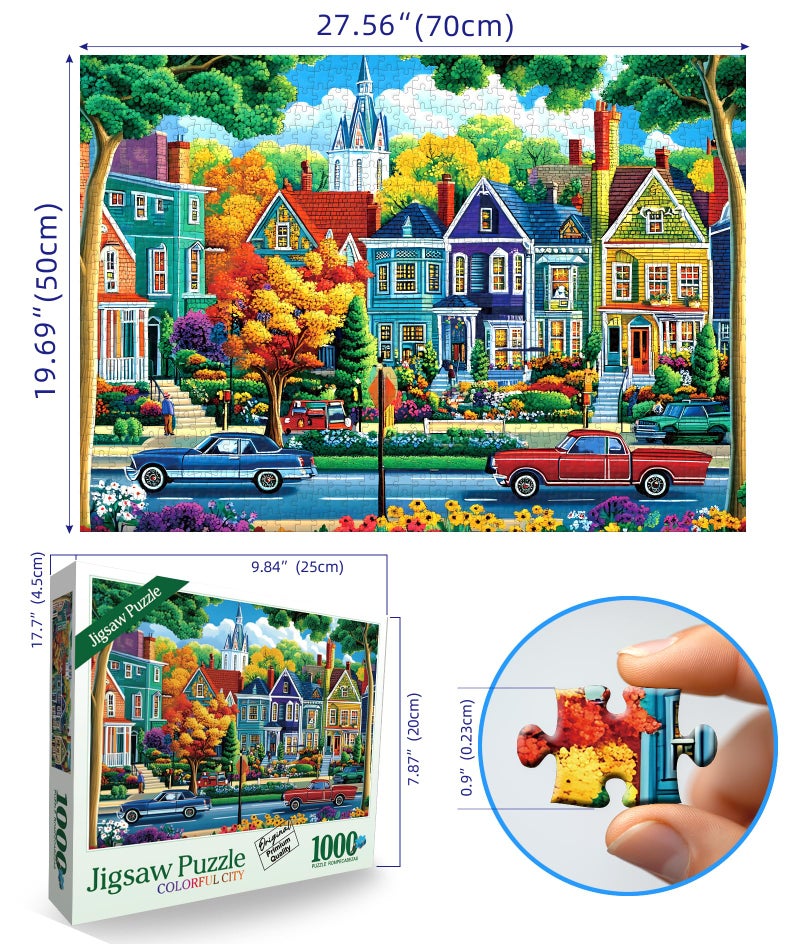 Blueforest Fall City Landscape Puzzles for Adults 1000 Pieces Funny Colorful Autumn Vibrant Stree Jigsaw Puzzles 1000 Pieces Challenging Family Puzzle with Letters on Back Games Gift for Boys and Girls - Image 2