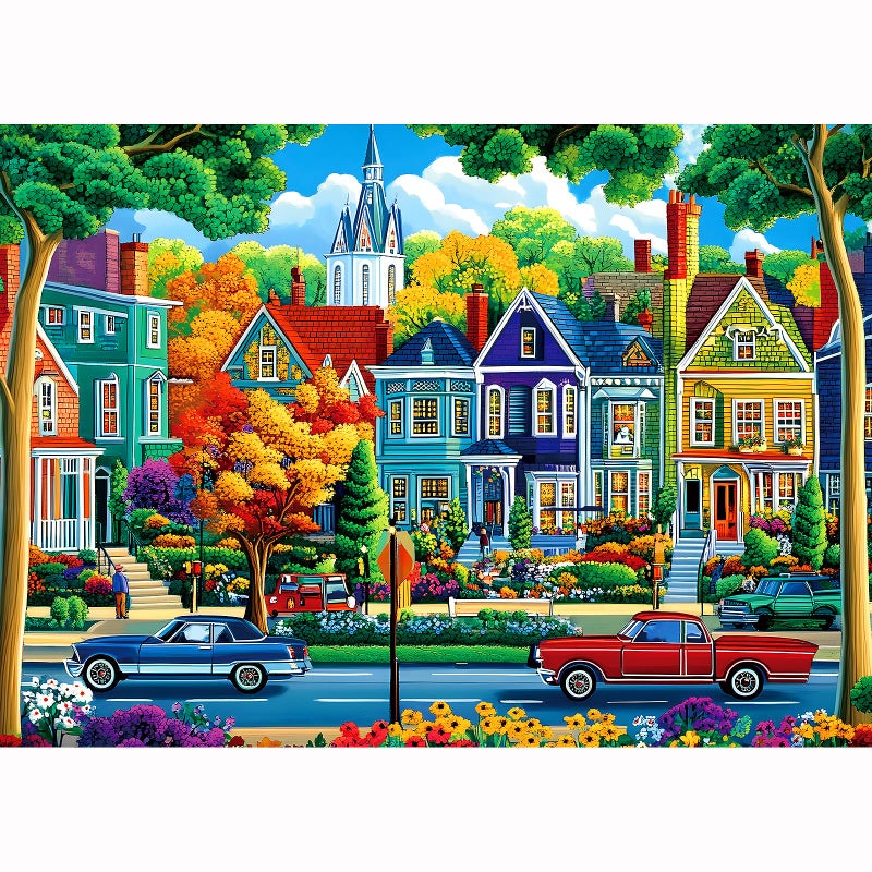 Blueforest Fall City Landscape Puzzles for Adults 1000 Pieces Funny Colorful Autumn Vibrant Stree Jigsaw Puzzles 1000 Pieces Challenging Family Puzzle with Letters on Back Games Gift for Boys and Girls - Image 1