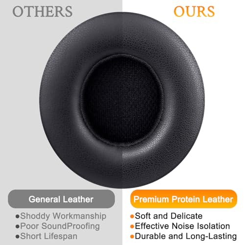 SoloWIT Earpads Cushions Replacement for Beats Solo 2 & Solo 3 Wireless On-Ear Headphones, Solo2 Solo3 Ear Pads with Soft Protein Leather, Added Thickness - Black - Image 4