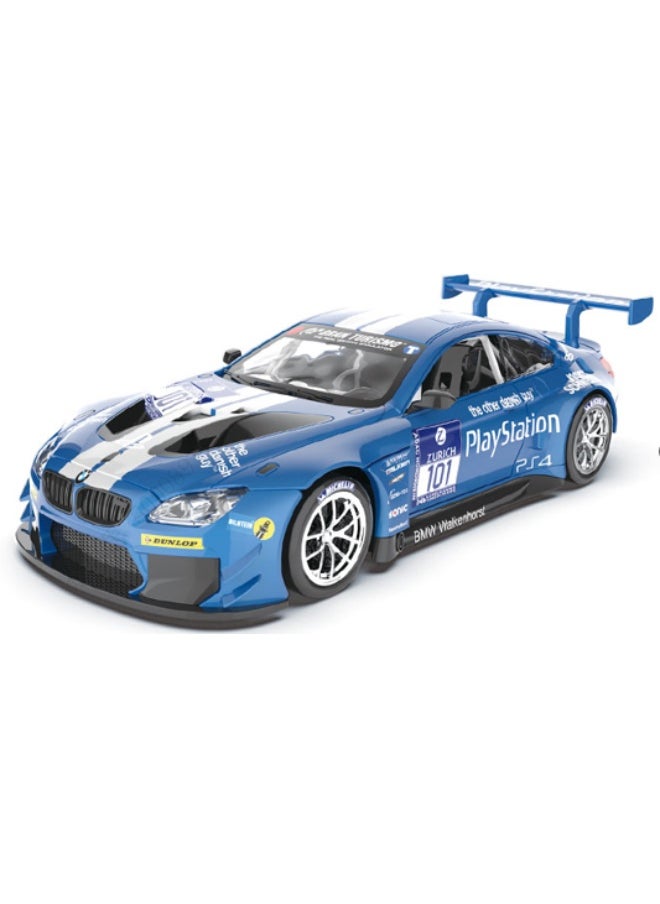 Miniso - 24 Sound & Light Alloy Car Model (Genuine License) - BMW M6 GT3 (Blue)  A 124 scale alloy BMW M6 GT3 model car with sound and light features. - Image 1