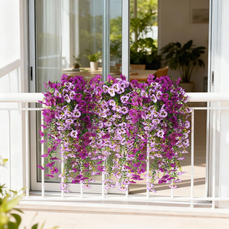 ZFProcess Fake Artificial Flowers for Outdoors, 4 Pcs Faux Hanging Pansy Flowers Spring Summer Decor, UV Resistant Fake Plants Silk Flower for Planter Front Door Porch Patio Yard Garden(Gradient Purple Red) - Image 5