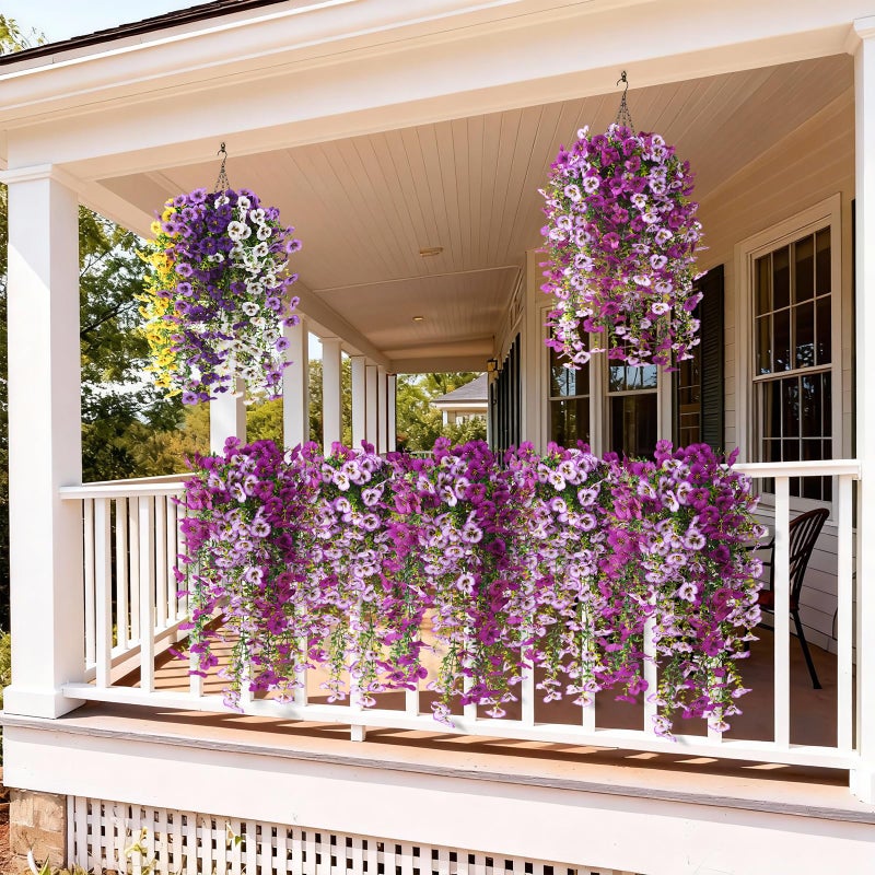 ZFProcess Fake Artificial Flowers for Outdoors, 4 Pcs Faux Hanging Pansy Flowers Spring Summer Decor, UV Resistant Fake Plants Silk Flower for Planter Front Door Porch Patio Yard Garden(Gradient Purple Red) - Image 3
