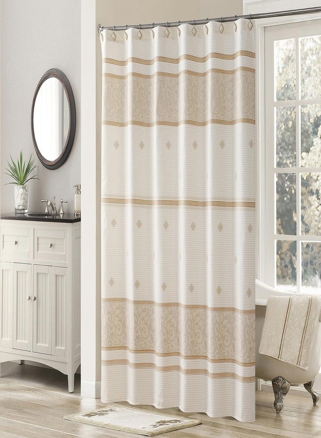 MVSUTA Seville Farmhouse Tan Polyester Stripes Printed Modern Shower Curtain,Decorative Yellow Waterproof Fabric Stall Bathroom Curtains,Small 54" W x 72" L - Image 1