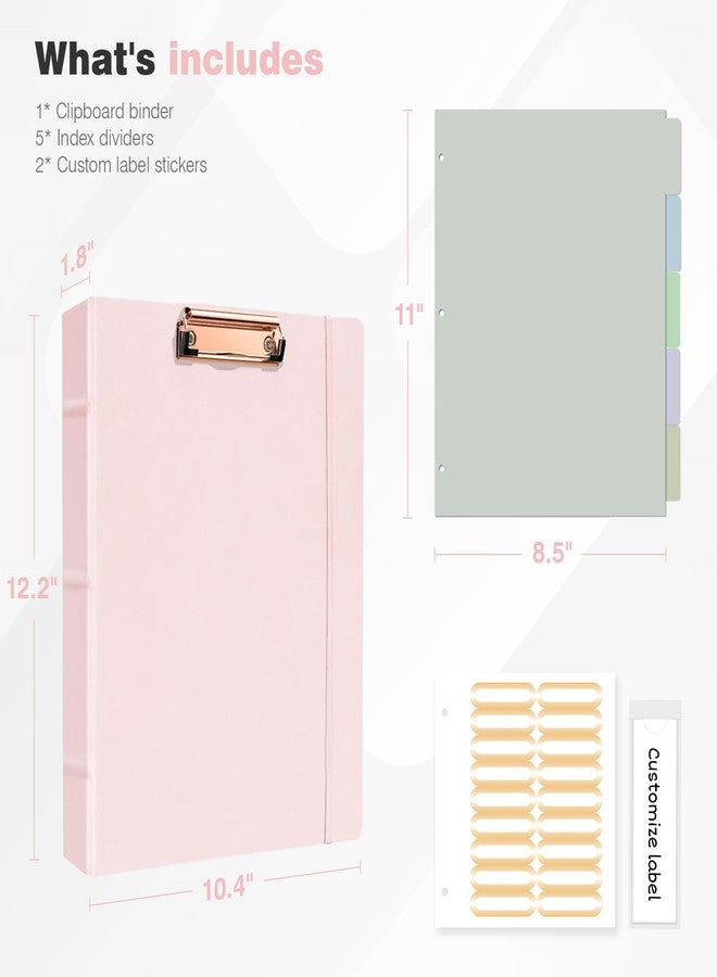Ospelelf Vintage Hardcover 3 Ring 2 inch Leather Binder, Professional Binder Organizer Suitable for Letter Size, Binder Dividers with Tabs, Clipboard Design, Faux Rose Pink Leather - Image 3