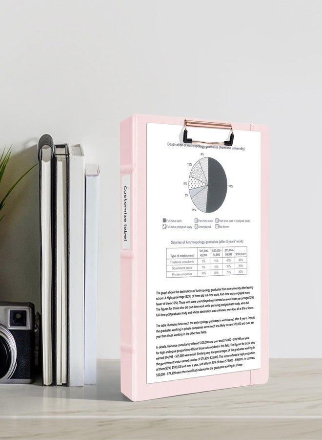 Ospelelf Vintage Hardcover 3 Ring 2 inch Leather Binder, Professional Binder Organizer Suitable for Letter Size, Binder Dividers with Tabs, Clipboard Design, Faux Rose Pink Leather - Image 2