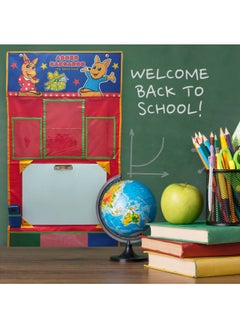 Generic Kids Chalkboard Wall Hanging Writing Drawing Board Home School Chalkboard with Pockets for Paper Photo Pen and Wipe Holder Foldable Portable Organizer 116x60cm  - Image 2
