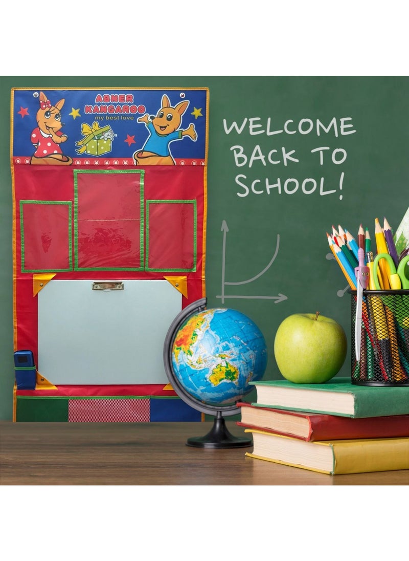 Kids Chalkboard Wall Hanging Writing Drawing Board Home School Chalkboard with Pockets for Paper Photo Pen and Wipe Holder Foldable Portable Organizer 116x60cm  - Image 2