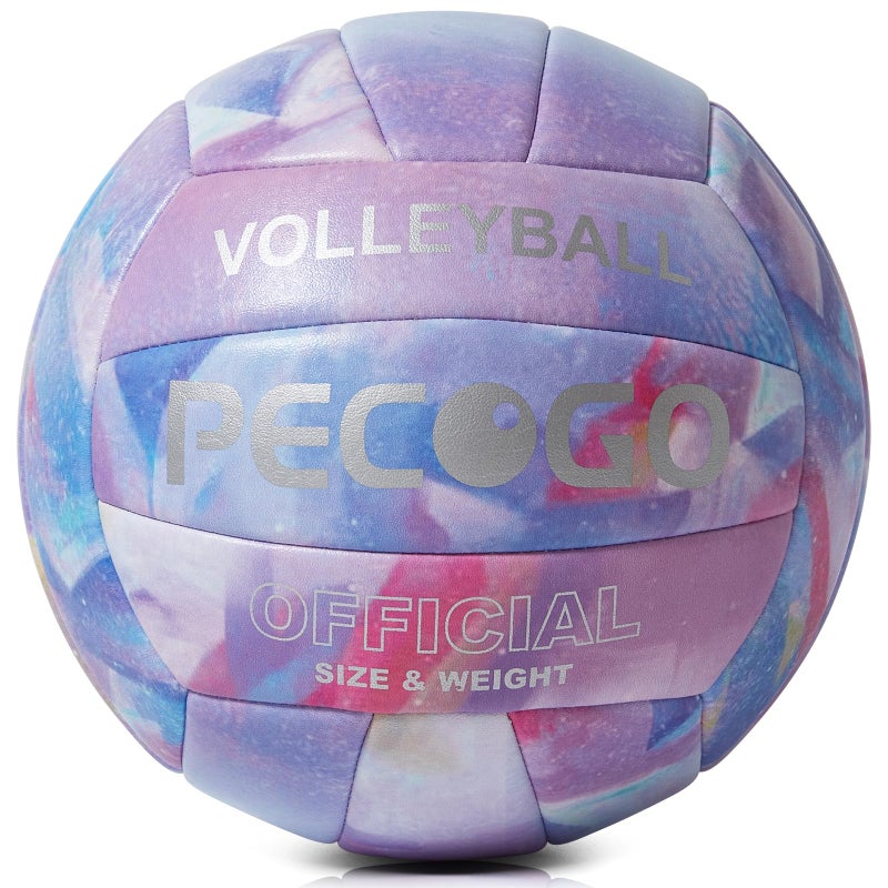 PECOGO Volleyball Size 5 Soft PU Leather Purple Indoor Outdoor Volleyballs Sports Training Game Play Ball for Beginner, Teenager, Adult - Image 1