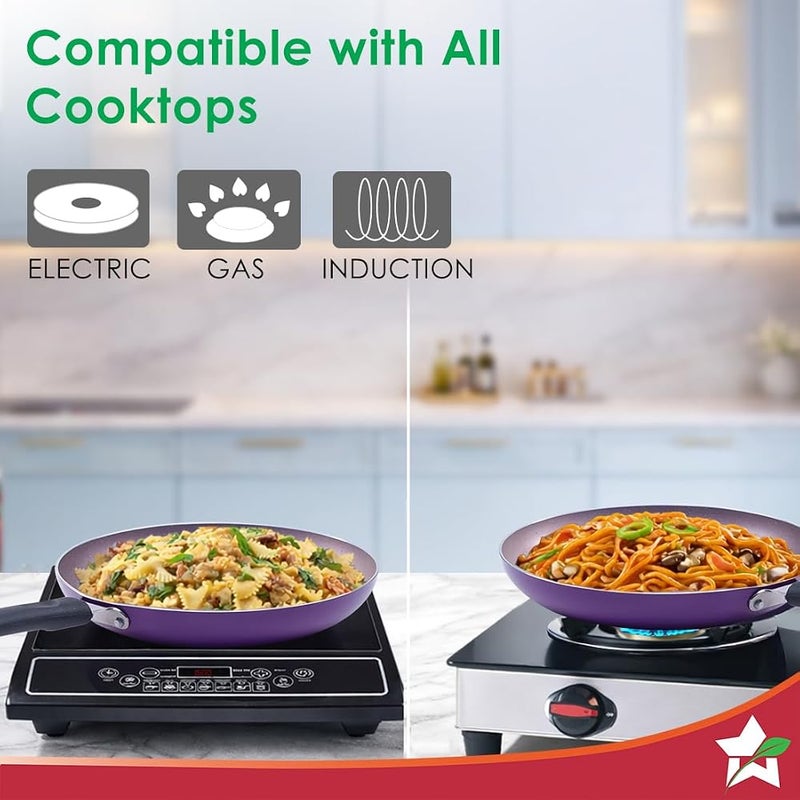Wonderchef Valencia Non-Stick Fry Pan Cool Touch Bakelite Handle Pure Grade Aluminium| PFOA Free 1.5 litres Capacity Size 24 cm 1 Year Warranty Purple - Image 5