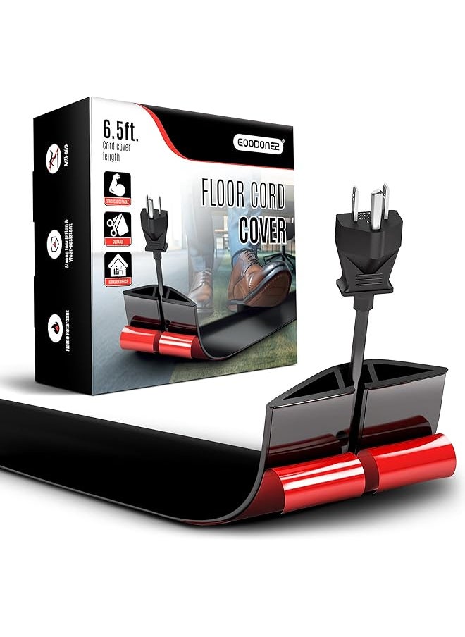 GOODONE2 GOODONE2 2 Meters Floor Cord Cover, Overfloor Cord Protector – Self-Adhesive Power Cable Protector – Silicone Cord Protector – Ideal Extension Cord Cover to Protect Wires On Floor (Black)  - Image 1