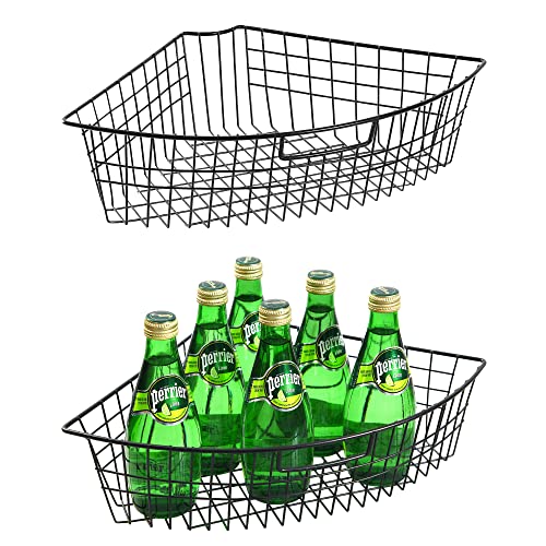 Leeden Lazy Susan Organizer Basket for 24 Diameter Turntable Metal Organizing Storage Bins 2 Packs  Black Kitchen Cabinet Storage Organizer  14 Wedge Can Organizer
