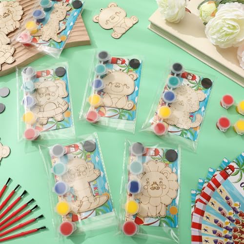 Kathfly 24 Pack End of Year Craft Kit for Kids Safari Animals Classroom Exchange Gifts End of Year Wooden Magnet Painting Craft with Cards DIY School Exchange Gifts for Preschool Girls Kids Boys - Image 5