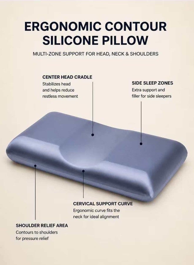 ASRIO Groove Silicone Pillow, Center Dip Design for Head Support, Pressure Relief Bed Pillow, Cooling Breathable, (Standard Size, (Groove Pillow)) - Image 3
