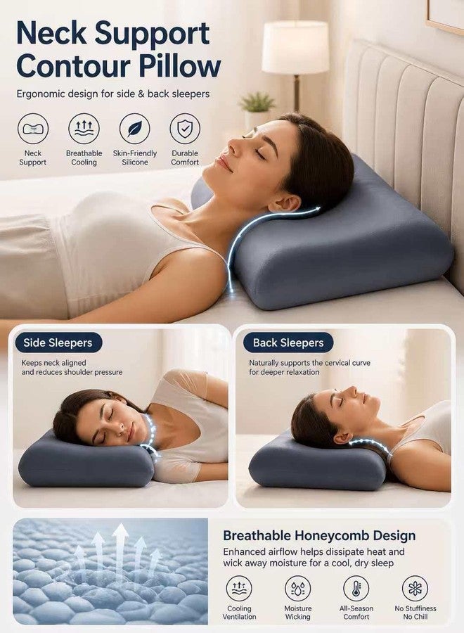 ASRIO Groove Silicone Pillow, Center Dip Design for Head Support, Pressure Relief Bed Pillow, Cooling Breathable, (Standard Size, (Groove Pillow)) - Image 2