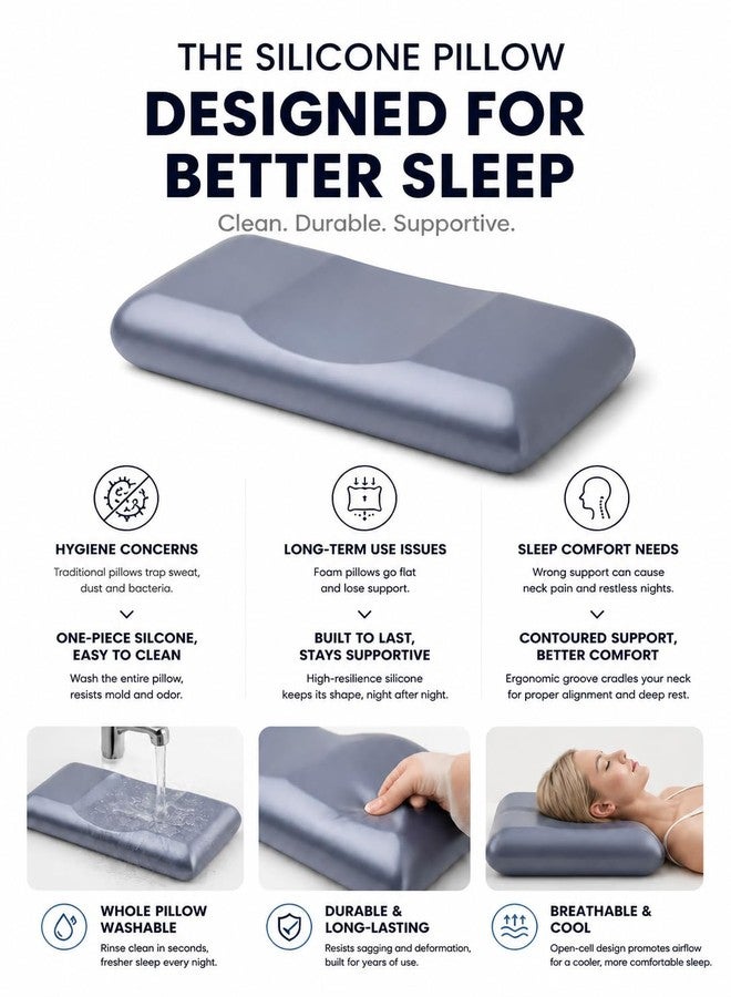 ASRIO Groove Silicone Pillow, Center Dip Design for Head Support, Pressure Relief Bed Pillow, Cooling Breathable, (Standard Size, (Groove Pillow)) - Image 5