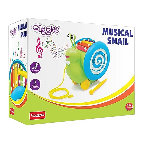 giggles Funskool Giggles - 3 in 1 Pull Along Musical Snail,Toys for Kids, Xylophone for Kids, Drum Set, Walking Preschool Toys (18 Months & Above, Infant, Multicolour - Image 1