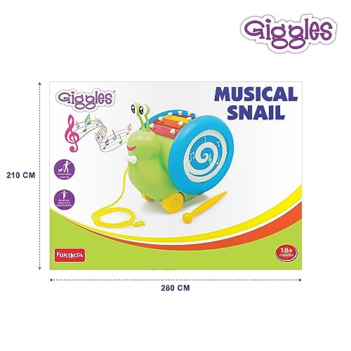 giggles Funskool Giggles - 3 in 1 Pull Along Musical Snail,Toys for Kids, Xylophone for Kids, Drum Set, Walking Preschool Toys (18 Months & Above, Infant, Multicolour - Image 2