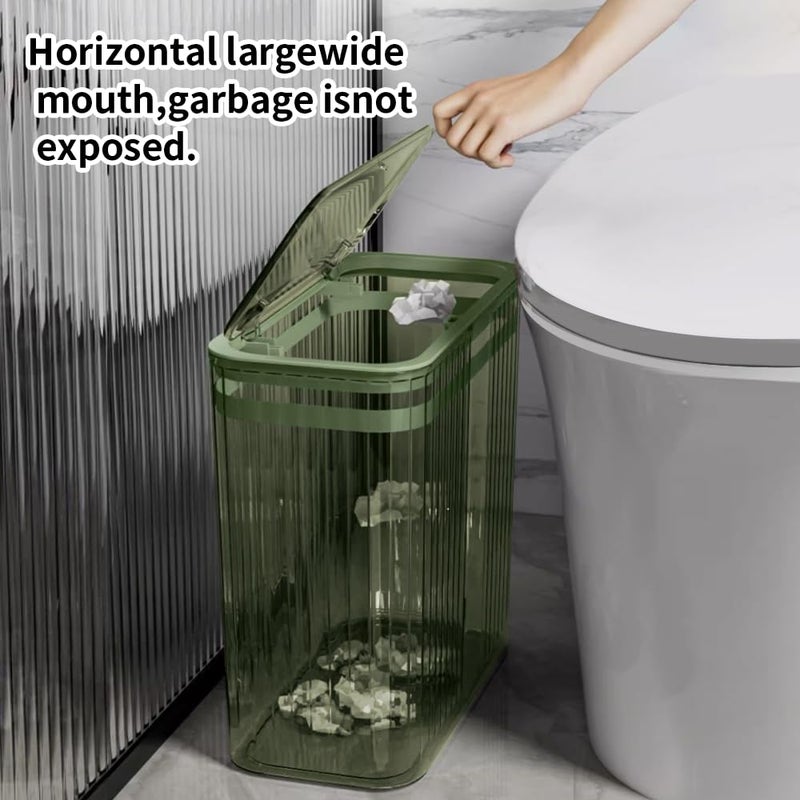 Lingerlanden Transparent Trash Can, Bathroom Trash Cans with Lids, 3.5 Gallon Garbage Can for Bedroom, Office, Plastic Slim Waste Basket with Press Top Lid, 15L Clear Trash Bin for Home, Kitchen (Green) - Image 5