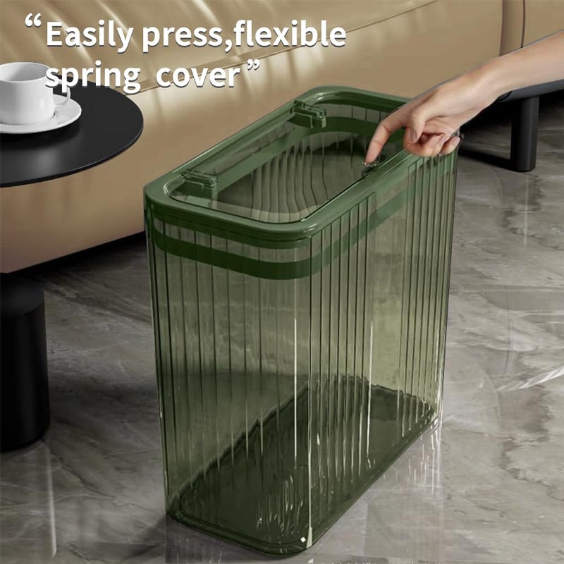 Lingerlanden Transparent Trash Can, Bathroom Trash Cans with Lids, 3.5 Gallon Garbage Can for Bedroom, Office, Plastic Slim Waste Basket with Press Top Lid, 15L Clear Trash Bin for Home, Kitchen (Green) - Image 4