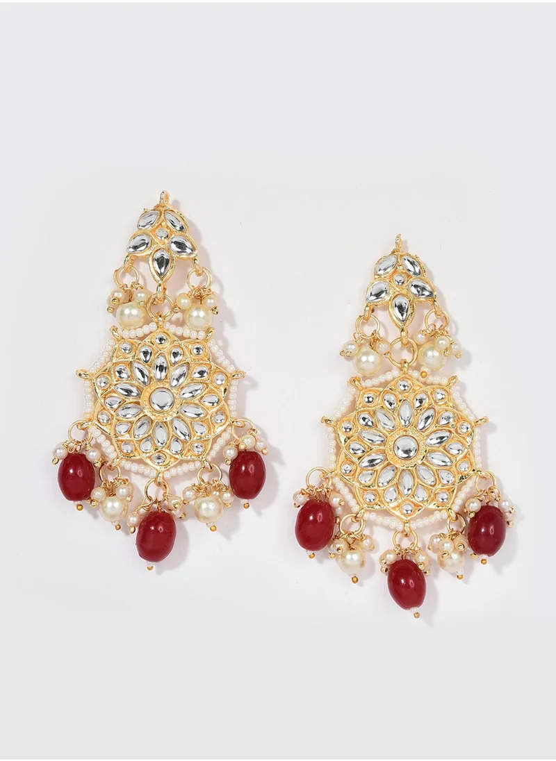 SOHI Stone-Studded & Beaded Necklace & Earrings Set