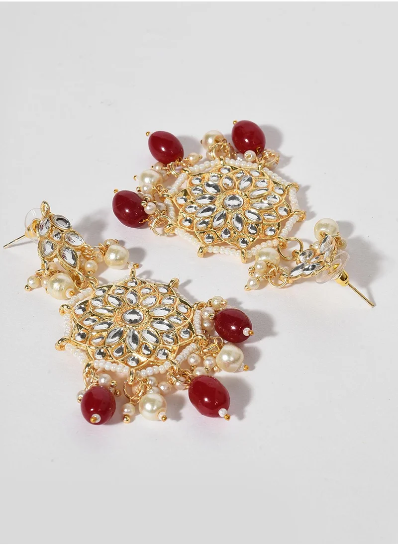 SOHI Stone-Studded & Beaded Necklace & Earrings Set