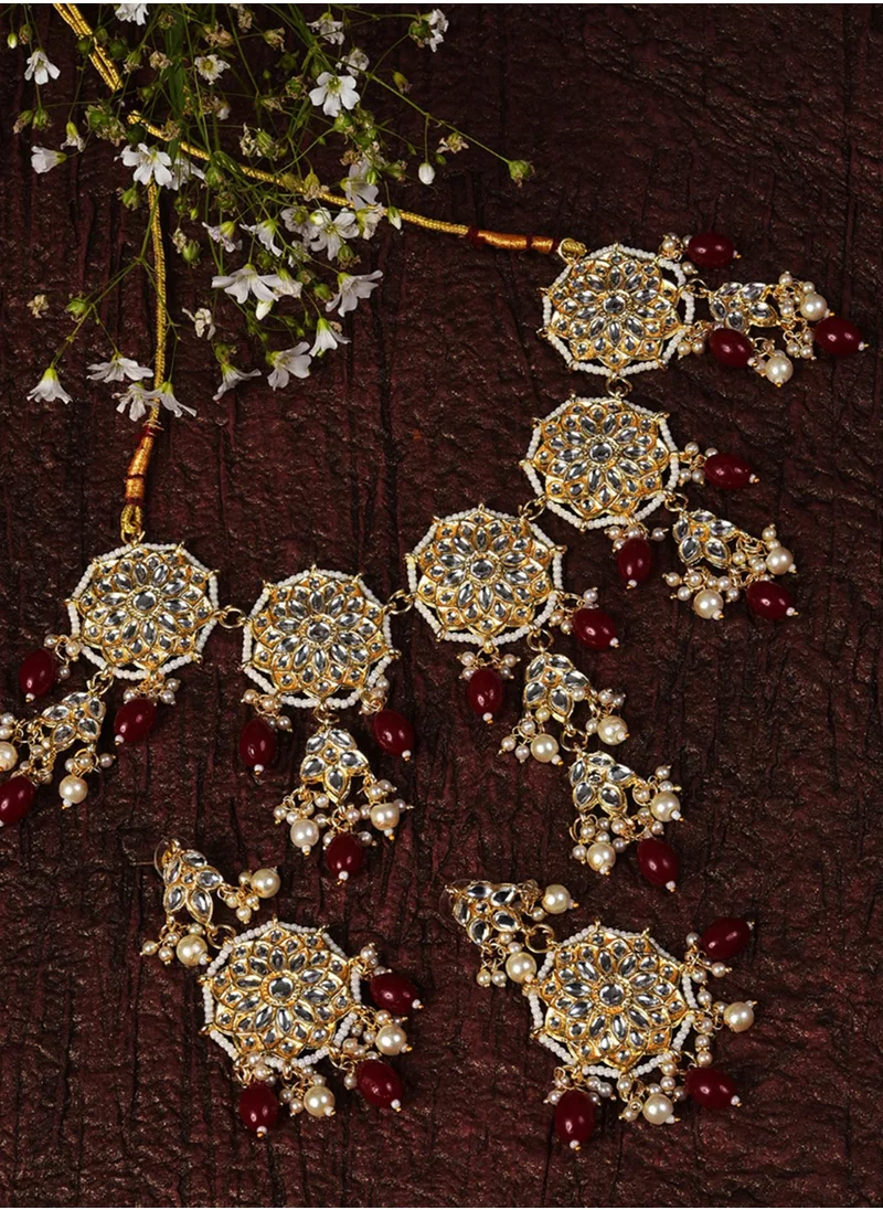 SOHI Stone-Studded & Beaded Necklace & Earrings Set