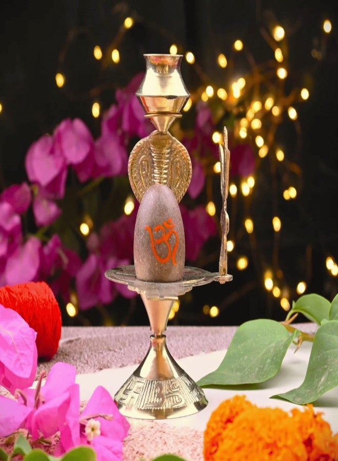 Servdharm Narmadeshwar Shivling Pooja Set - 6 Inch Natural Narmada Stone Shivling with Brass Base, Kalash, Trishul & Naga for Maha Shivratri - Image 2