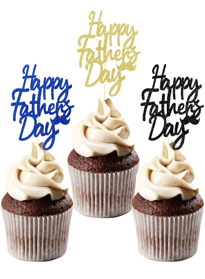 Moitkptt 24Pcs Happy Father's Day Cupcake Toppers for Father's Day Decorations, Best Dad Cupcake Picks for Father's Birthday Decorations (happy) - Image 1