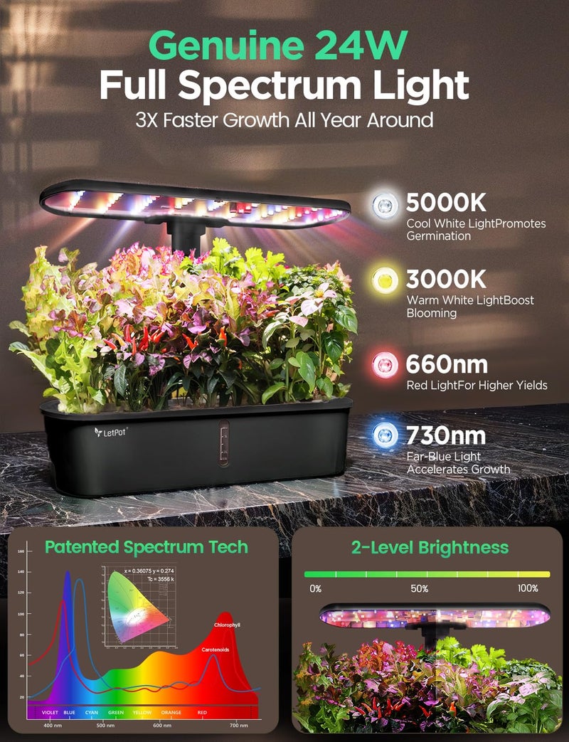 LETPOT LPH-Air Hydroponics Growing System Kits, APP & WiFi Controlled Smart Indoor Garden with 24W Grow Light Full Spectrum, 10 Pods Planter Indoor Gardening for Gifts, Kitchen, Vegetable (Black) - Image 4