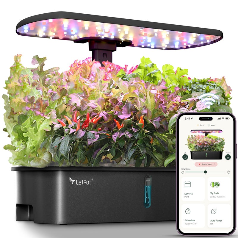 LETPOT LPH-Air Hydroponics Growing System Kits, APP & WiFi Controlled Smart Indoor Garden with 24W Grow Light Full Spectrum, 10 Pods Planter Indoor Gardening for Gifts, Kitchen, Vegetable (Black) - Image 1