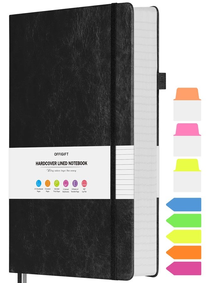 OFFIGIFT Lined Journal Notebook, Large A5 College Ruled Notebook, 312 Numbered Pages Work Notebook with Index Stickers, 100gsm Thick Paper, Hardcover Vegan Leather Journal for Women Men School Office, Blue - Image 1