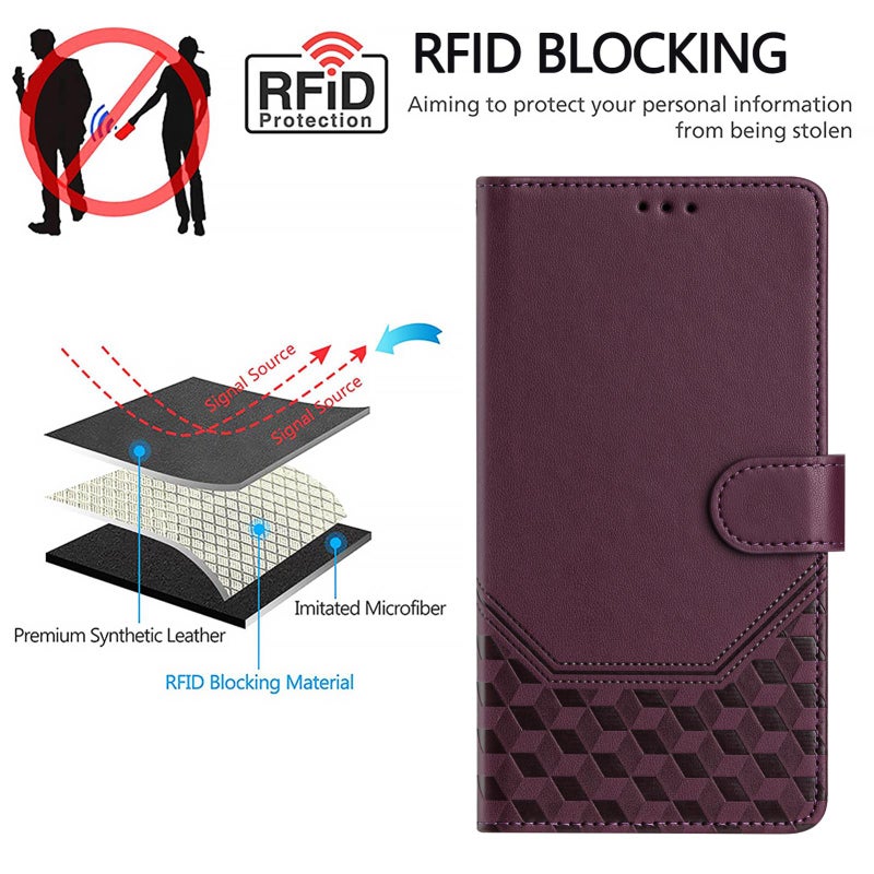 BURAQ Case Cover For vivo V50 Lite 5G Honeycomb Embossing RFID Leather Phone Case(Violet) - Image 4