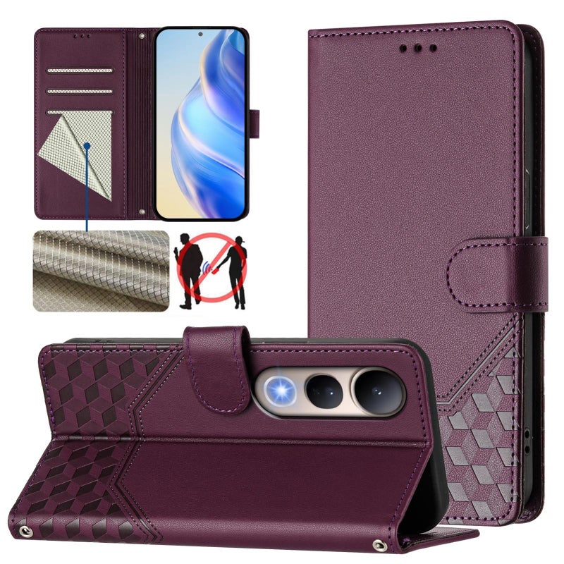 BURAQ Case Cover For vivo V50 Lite 5G Honeycomb Embossing RFID Leather Phone Case(Violet) - Image 1