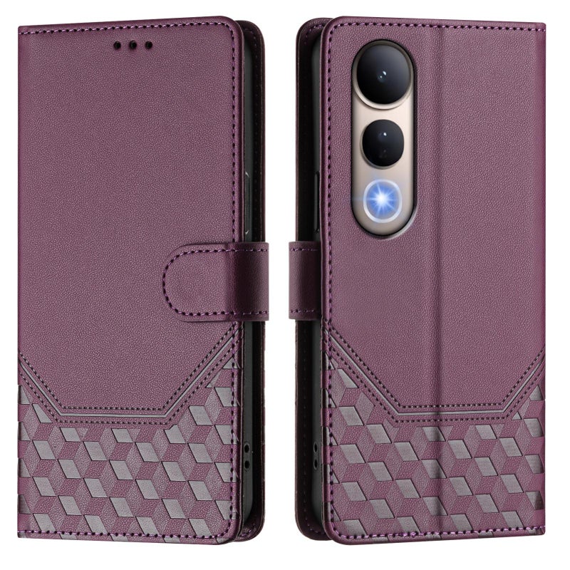 BURAQ Case Cover For vivo V50 Lite 5G Honeycomb Embossing RFID Leather Phone Case(Violet) - Image 2