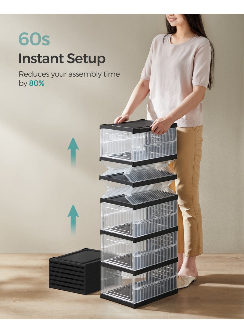 SONGMICS HOME Shoe Boxes, Set of 18 Stackable Shoe Storage Organizers, 3 Folding and Modular Shoe Racks, for up to Size 46, Assembly 60s, Transparent and Black Ink - Image 4