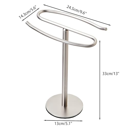 BTHRMHW Brushed Nickel Hand Towel Holder Stand,13 Inch Free-Standing Towel Rack, SUS304 Stainless Steel Towel Bar Rack Stand, Tower Bar for Bathroom Kitchen Vanity Countertop… - Image 3