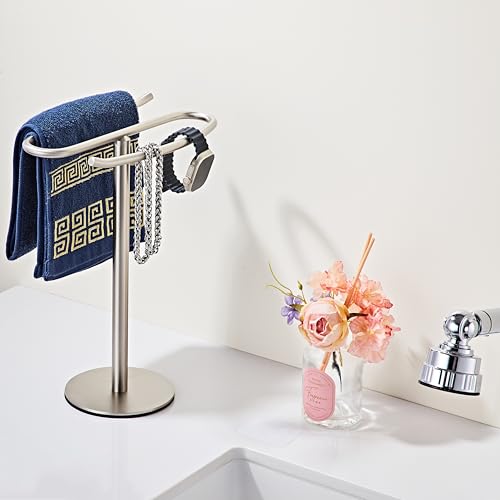BTHRMHW Brushed Nickel Hand Towel Holder Stand,13 Inch Free-Standing Towel Rack, SUS304 Stainless Steel Towel Bar Rack Stand, Tower Bar for Bathroom Kitchen Vanity Countertop… - Image 2