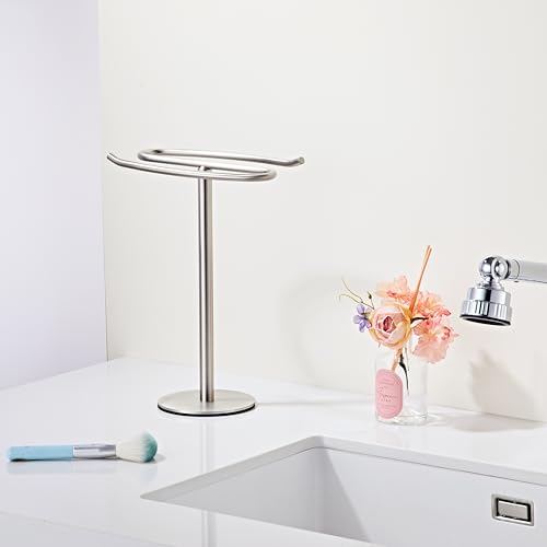 BTHRMHW Brushed Nickel Hand Towel Holder Stand,13 Inch Free-Standing Towel Rack, SUS304 Stainless Steel Towel Bar Rack Stand, Tower Bar for Bathroom Kitchen Vanity Countertop… - Image 4