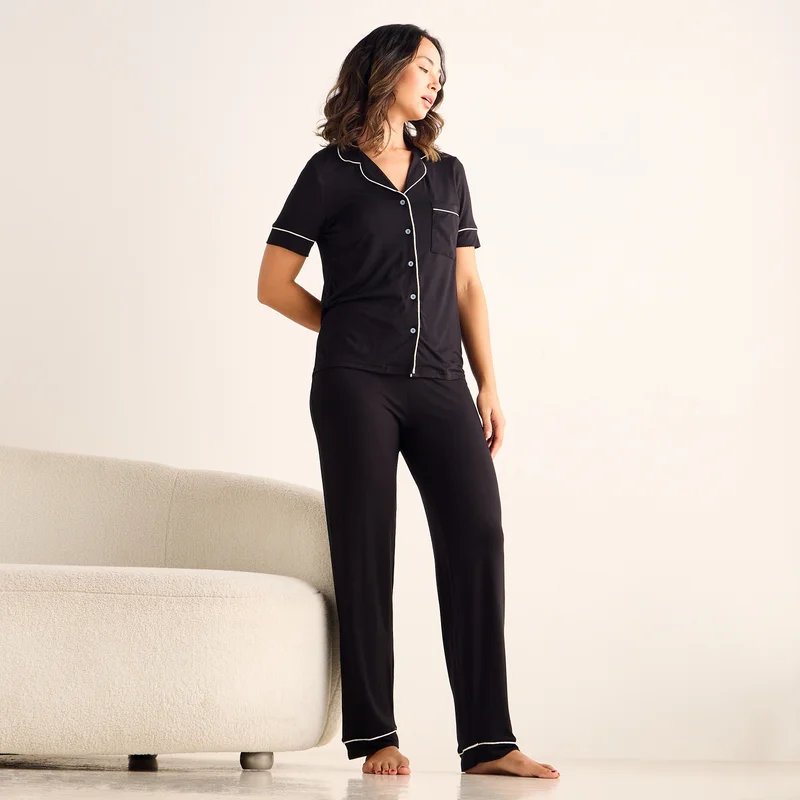 Aadaraya Aadaraya Piping Detail Pyjama Set