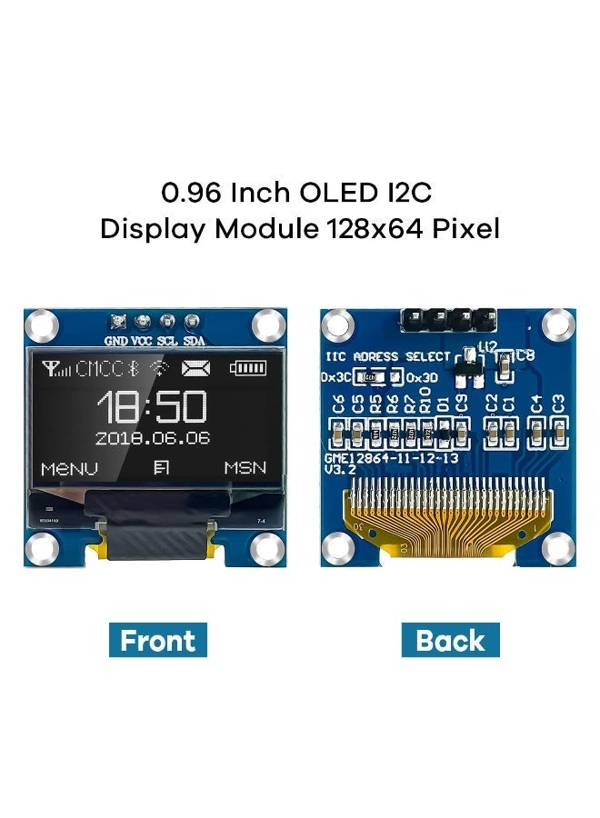 Chabeia 1 Pcs 0.96 Inch OLED I2C IIC Display Module, 128x64 Pixel SSD1315 Mini Self-Luminous, OLED Screen Board Compatible with Arduino (White) - Image 2