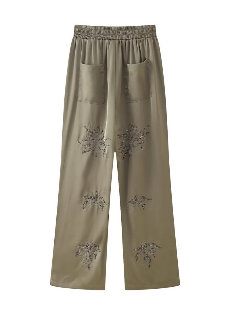 Shougu Casual Style Beaded Embroidered Shirt Straight Leg Pants Set  - Image 3