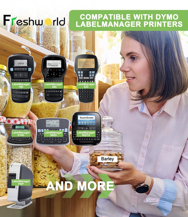 Freshworld 3-Pack Label Maker Tape Compatible with DYMO D1 Label Tape 45013 S0720530 Replace for D1 A45013 Refills, Black on White, 1/2 In x 23Ft, for Dymo LabelManager 160 420P 210D 280 360D PnP 220P 260P 500TS - Image 2