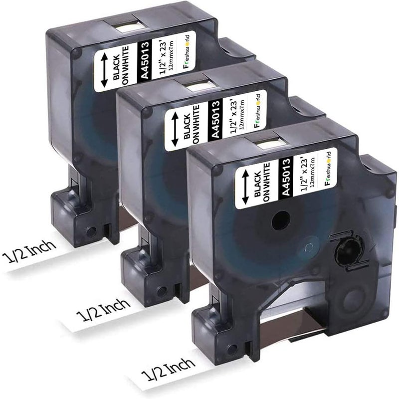 Freshworld 3-Pack Label Maker Tape Compatible with DYMO D1 Label Tape 45013 S0720530 Replace for D1 A45013 Refills, Black on White, 1/2 In x 23Ft, for Dymo LabelManager 160 420P 210D 280 360D PnP 220P 260P 500TS - Image 1