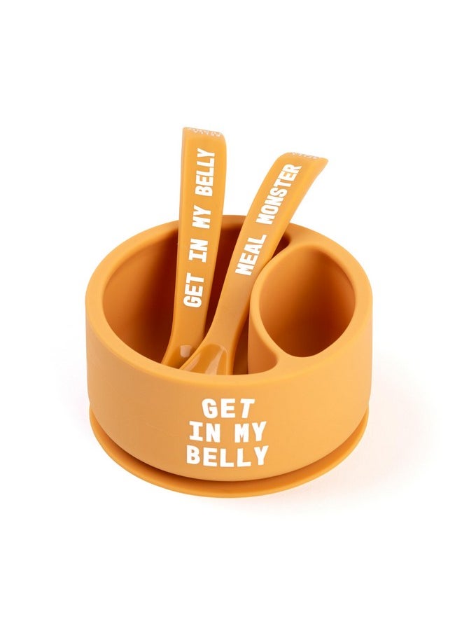 Bella Tunno Bowl And Spoon Baby Feeding Set - Suction Bowl And Baby Spoon For Toddlers And Kids, Baby Led Weaning Spoons And Bowls With Non-Toxic, Bpa Free Silicone, Get In My Belly/Meal Monster  - Image 1