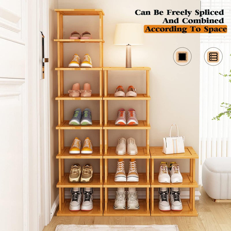 SAN HE Bamboo Shoe Rack 12 Tier- Vertical Shoe Rack for Small Spaces, Tall Narrow Shoe Rack Organizer for Closet Entryway Corner Garage and Bedroom,Skinny Shoe Shelf with Free Stackable DIY - Image 2